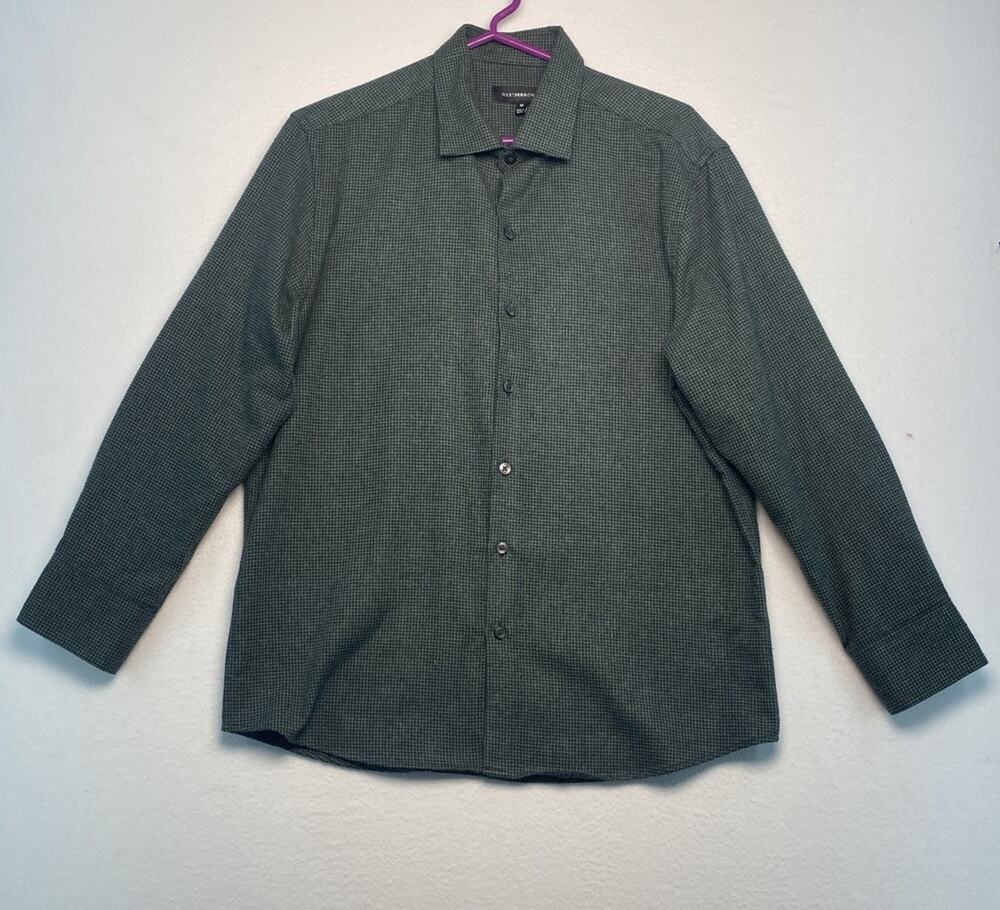 West Zero One M Men’s Button Up Plaid Shirt, Green And Black Checked Flannel